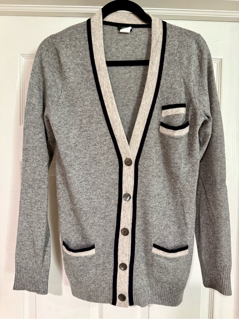 J. Crew Soft Gray & Black Wool Cashmere Blend Cardigan